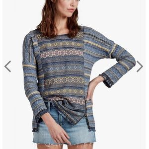 Lucky brand escape fringe Aztec zip sweater size xs